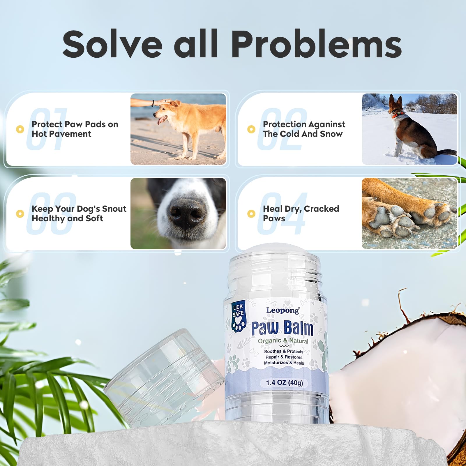 Leopong Dog Paw Care Kit- 2 Packs Cleaner For Dogs Large Medium Small Xl Breed-Dog Paw Balm For Heals - Repairs & Restores Dry -